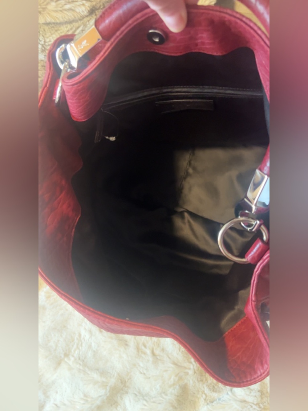 NEW | Yves Saint Laurent | Plush Red Crimson Leather Shoulder Handbag Women’s - Picture 12 of 15